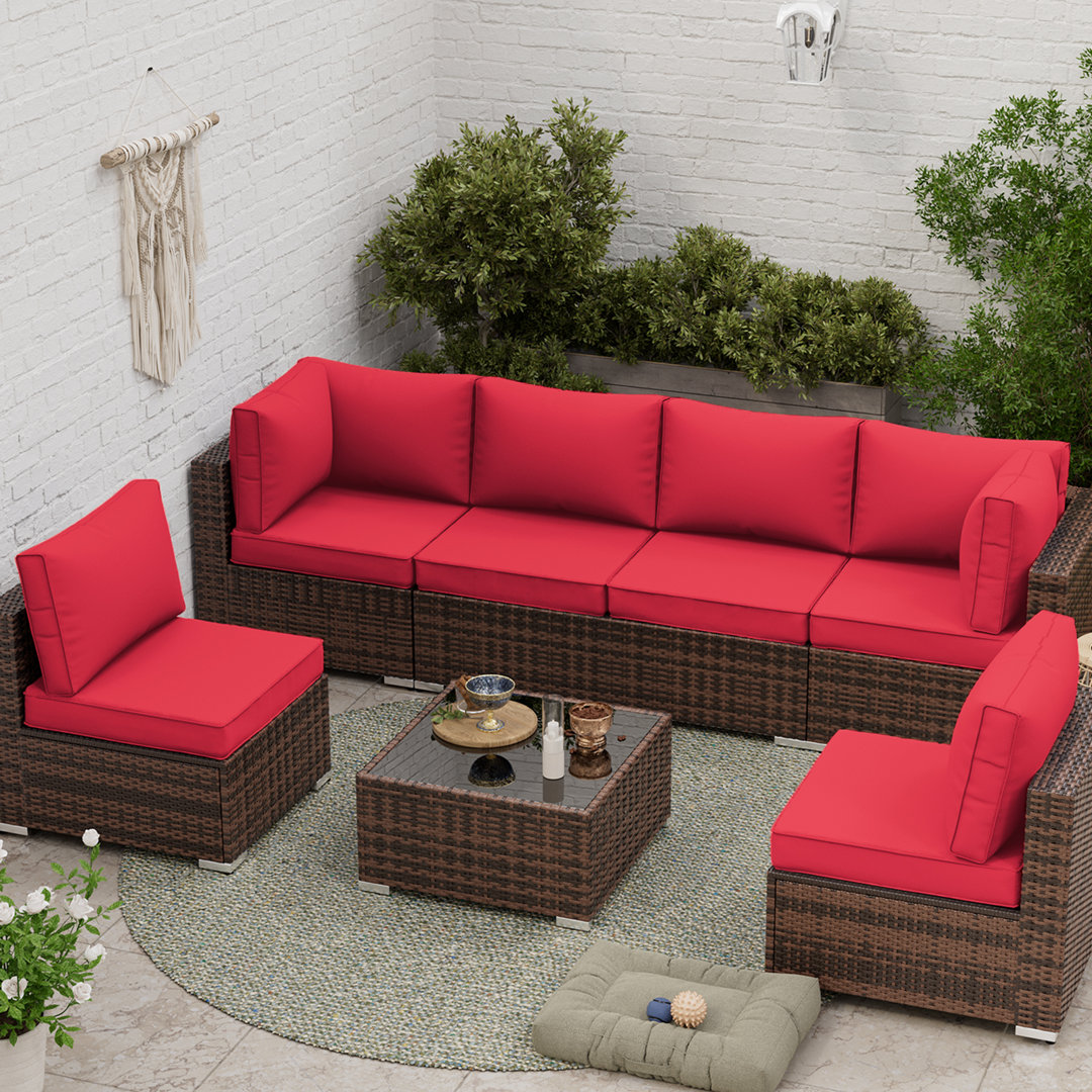 Abbel Outdoor 3.5'' Replaceable Cushion Set Seat and Back Cushions (Set of 6 Cushions, 6 Backrests, 2 Corner Cushions)-Cushion Set Only